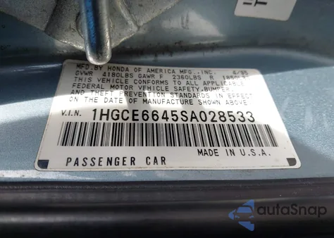 1995 Honda Accord Lx z USA, uszkodzony, nr VIN 1HGCE6645SA028533